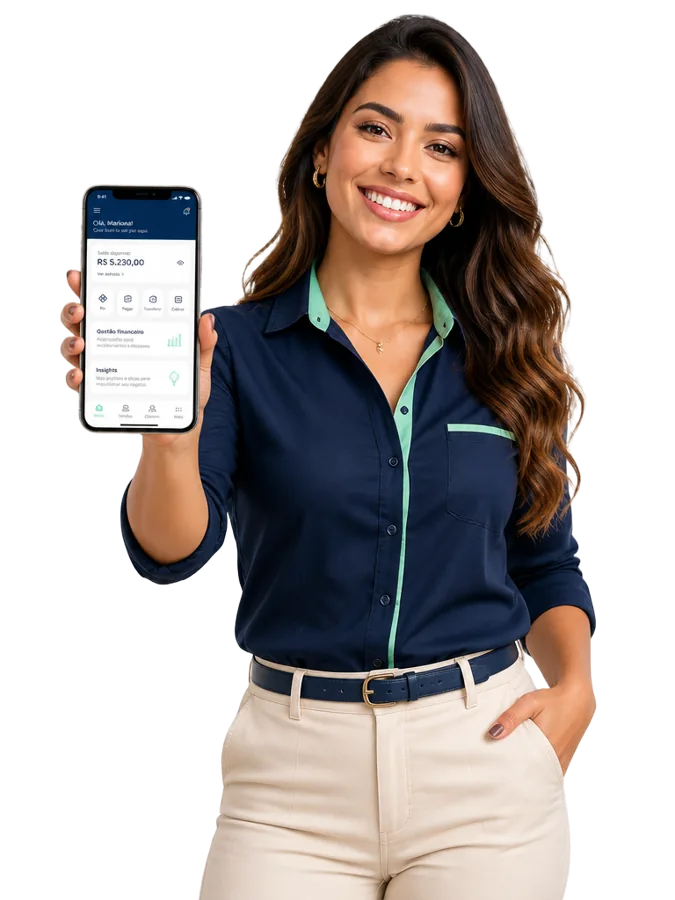 Profissional apresentando um app nativo publicado nas lojas